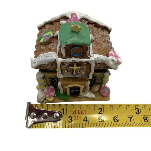 Ceramic Hinged Gingerbread Church Cookie House Christmas Trinket Box 2.5” - Picture 7 of 8
